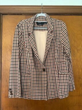 Studio Houndstooth Blazer in Beige, Black & Brown